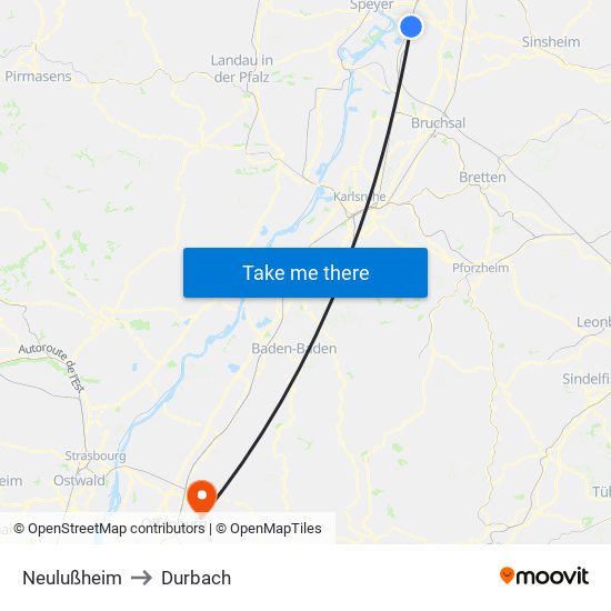 Neulußheim to Durbach map