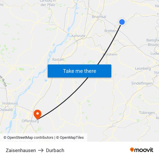 Zaisenhausen to Durbach map