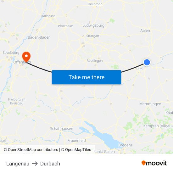 Langenau to Durbach map