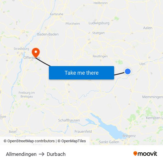 Allmendingen to Durbach map
