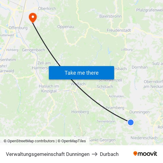 Verwaltungsgemeinschaft Dunningen to Durbach map