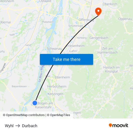 Wyhl to Durbach map