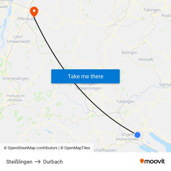 Steißlingen to Durbach map