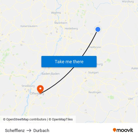 Schefflenz to Durbach map