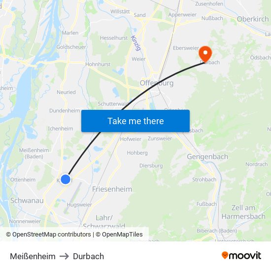 Meißenheim to Durbach map