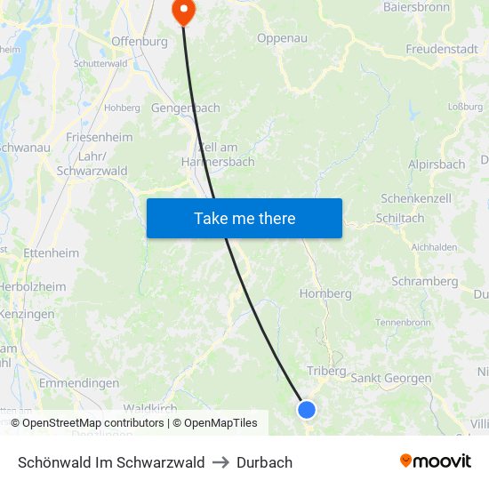 Schönwald Im Schwarzwald to Durbach map