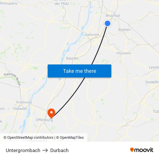 Untergrombach to Durbach map