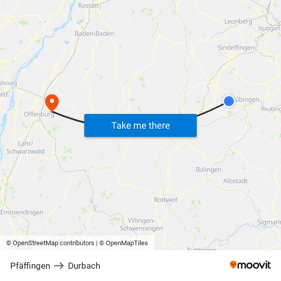 Pfäffingen to Durbach map