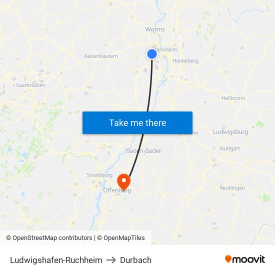 Ludwigshafen-Ruchheim to Durbach map