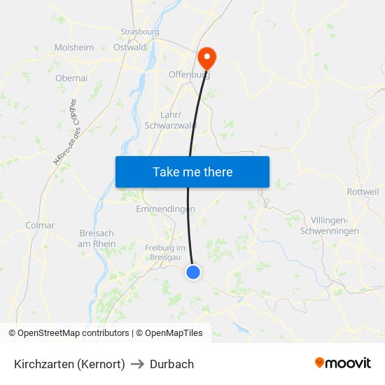 Kirchzarten (Kernort) to Durbach map