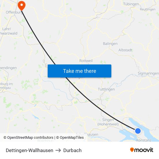 Dettingen-Wallhausen to Durbach map