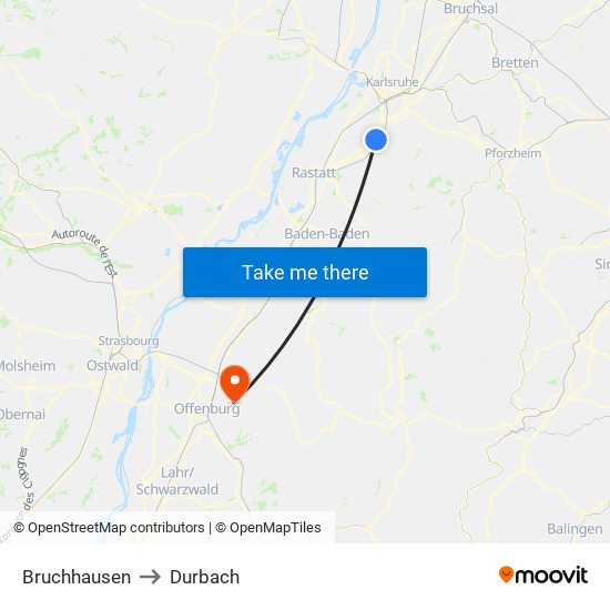 Bruchhausen to Durbach map