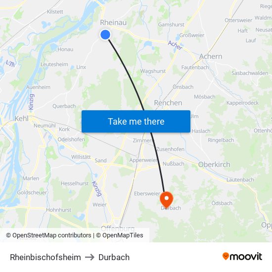 Rheinbischofsheim to Durbach map