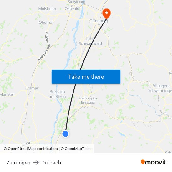 Zunzingen to Durbach map