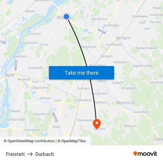 Freistett to Durbach map