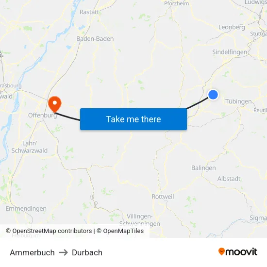 Ammerbuch to Durbach map