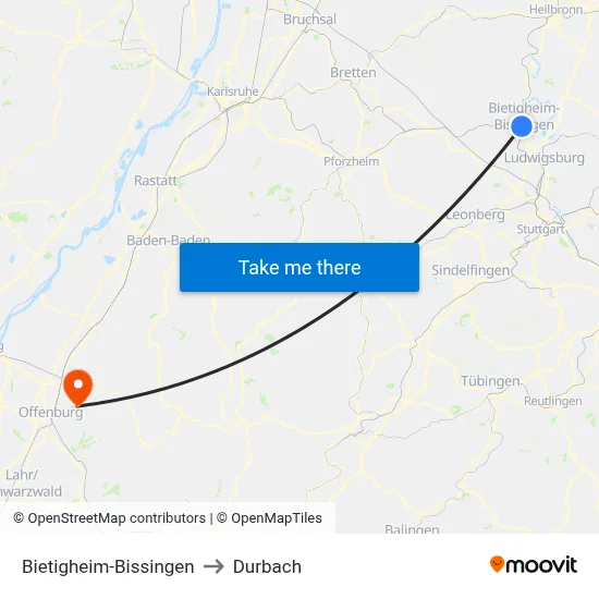 Bietigheim-Bissingen to Durbach map
