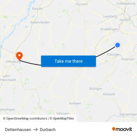 Dettenhausen to Durbach map