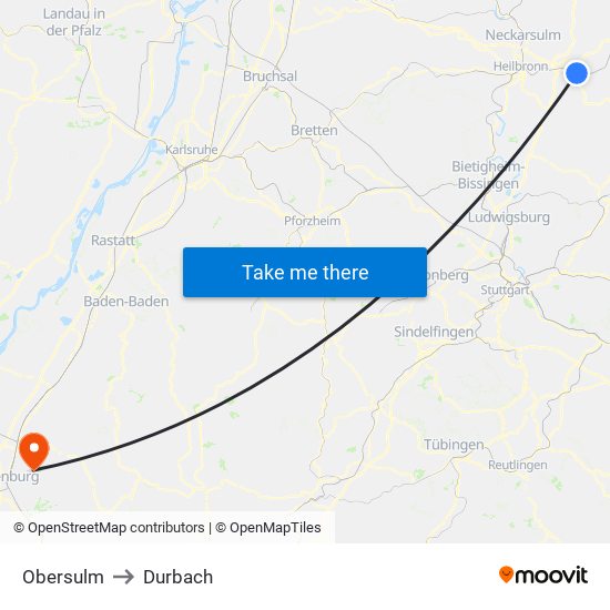 Obersulm to Durbach map