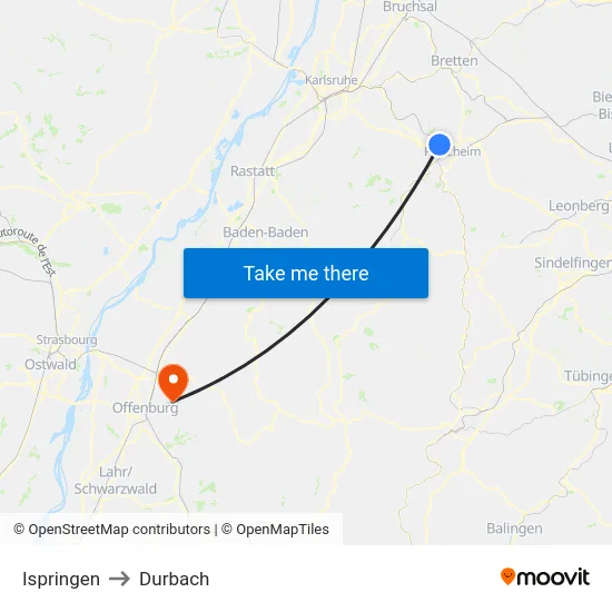 Ispringen to Durbach map