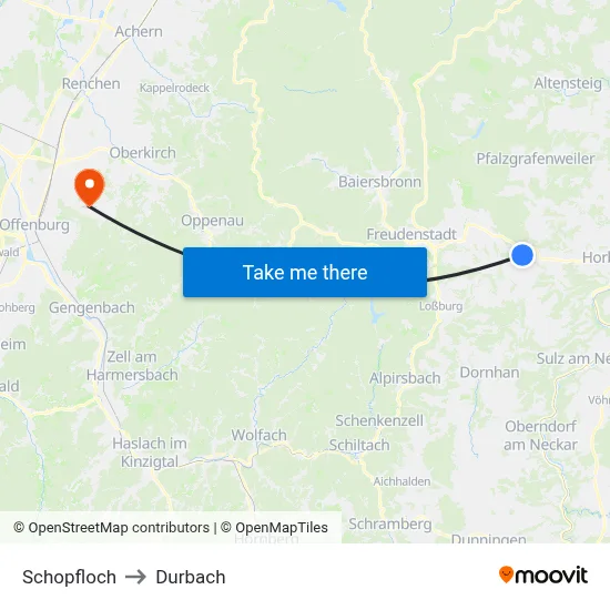 Schopfloch to Durbach map