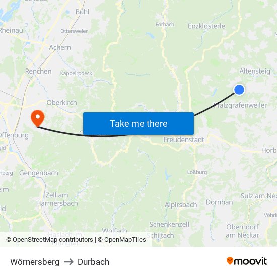 Wörnersberg to Durbach map