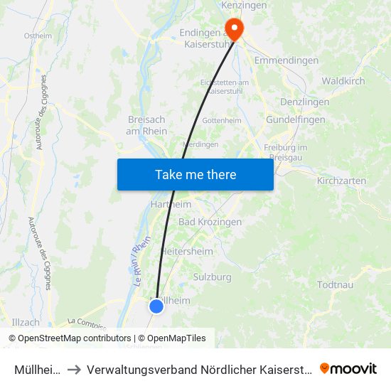 Müllheim to Verwaltungsverband Nördlicher Kaiserstuhl map