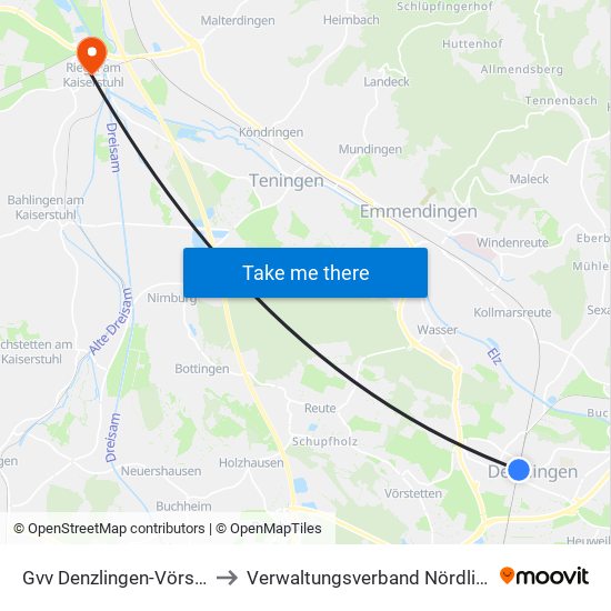 Gvv Denzlingen-Vörstetten-Reute to Verwaltungsverband Nördlicher Kaiserstuhl map