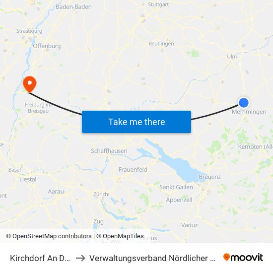 Kirchdorf An Der Iller to Verwaltungsverband Nördlicher Kaiserstuhl map