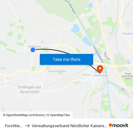 Forchheim to Verwaltungsverband Nördlicher Kaiserstuhl map