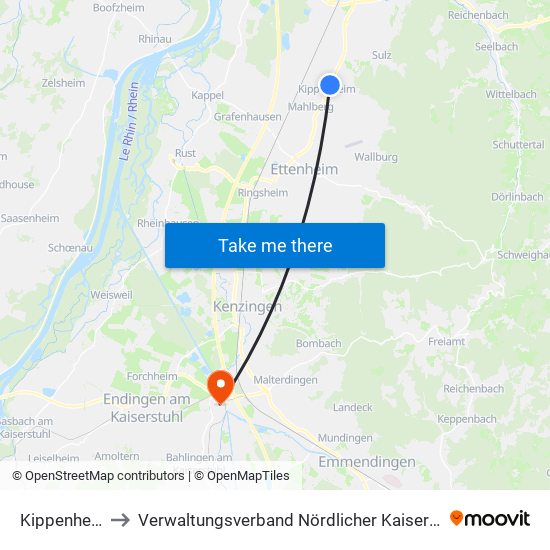 Kippenheim to Verwaltungsverband Nördlicher Kaiserstuhl map