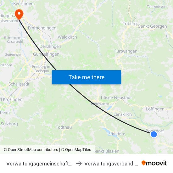 Verwaltungsgemeinschaft Bonndorf Im Schwarzwald to Verwaltungsverband Nördlicher Kaiserstuhl map