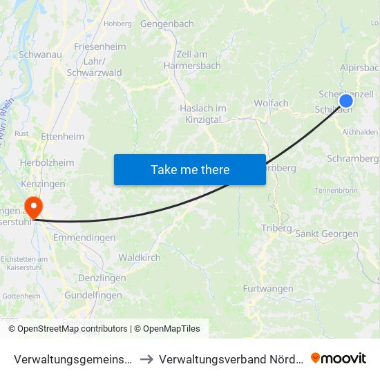 Verwaltungsgemeinschaft Schiltach to Verwaltungsverband Nördlicher Kaiserstuhl map