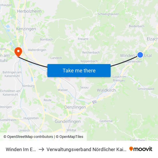Winden Im Elztal to Verwaltungsverband Nördlicher Kaiserstuhl map