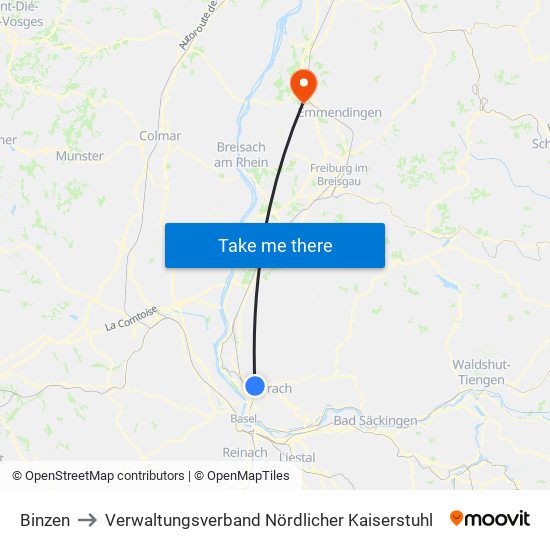 Binzen to Verwaltungsverband Nördlicher Kaiserstuhl map