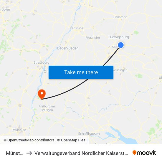 Münster to Verwaltungsverband Nördlicher Kaiserstuhl map