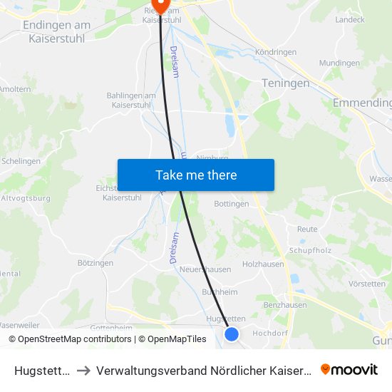 Hugstetten to Verwaltungsverband Nördlicher Kaiserstuhl map