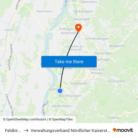 Feldkirch to Verwaltungsverband Nördlicher Kaiserstuhl map