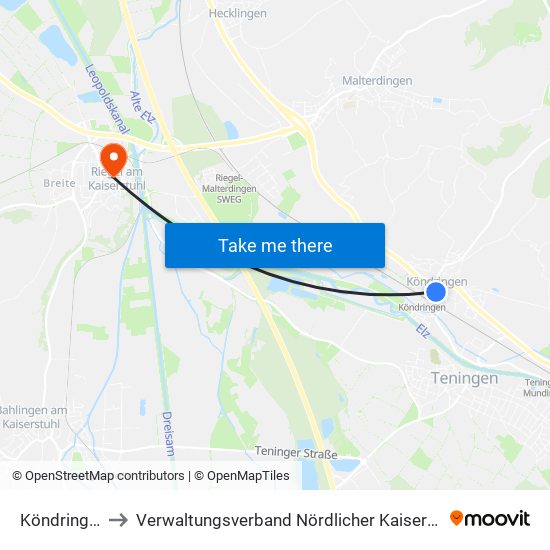 Köndringen to Verwaltungsverband Nördlicher Kaiserstuhl map