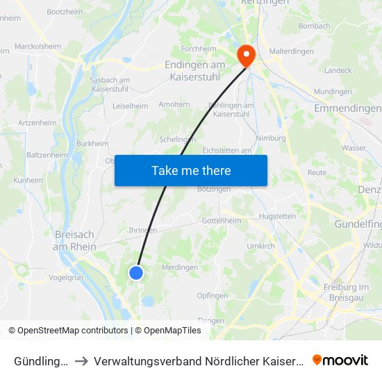 Gündlingen to Verwaltungsverband Nördlicher Kaiserstuhl map