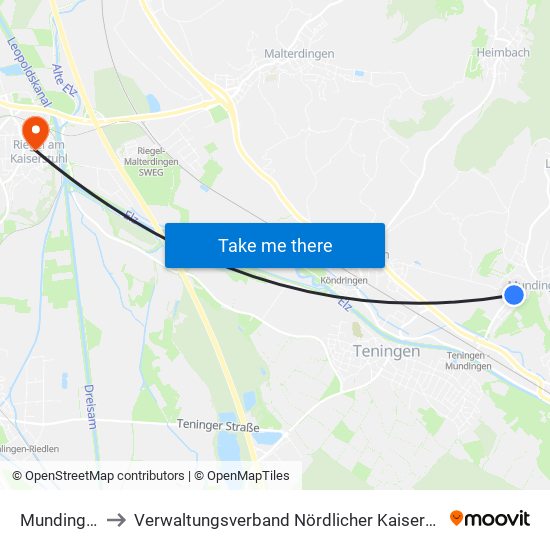 Mundingen to Verwaltungsverband Nördlicher Kaiserstuhl map