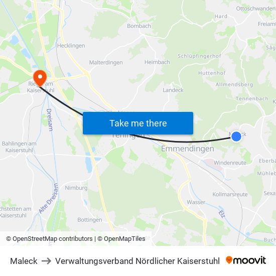 Maleck to Verwaltungsverband Nördlicher Kaiserstuhl map