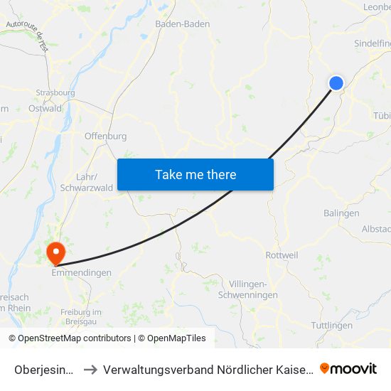 Oberjesingen to Verwaltungsverband Nördlicher Kaiserstuhl map