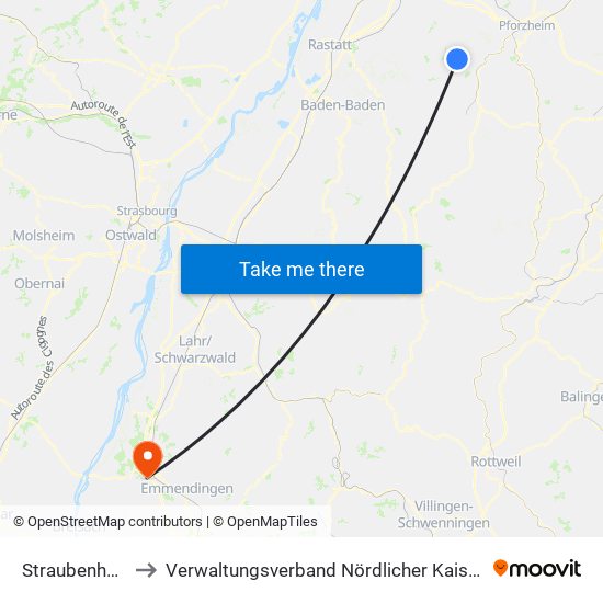 Straubenhardt to Verwaltungsverband Nördlicher Kaiserstuhl map