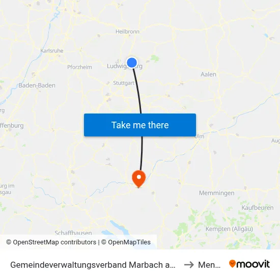 Gemeindeverwaltungsverband Marbach am Neckar to Mengen map