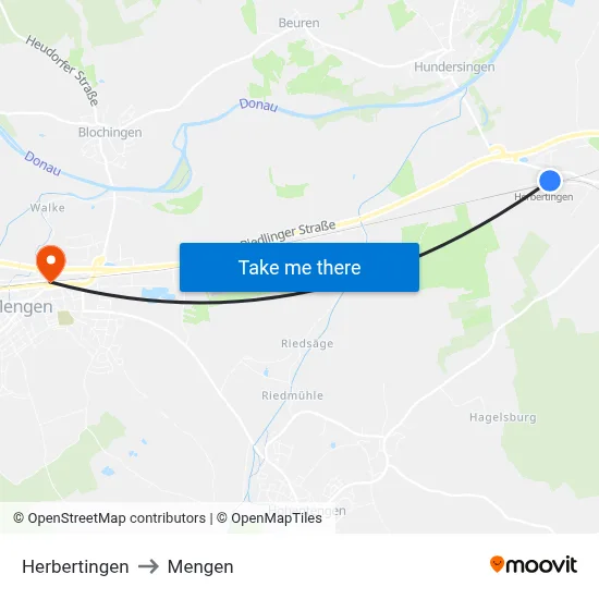 Herbertingen to Mengen map