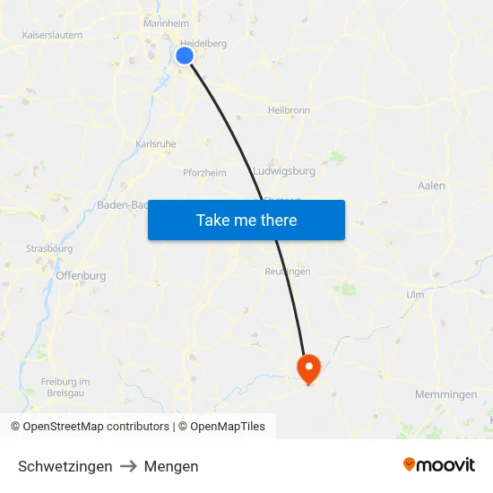 Schwetzingen to Mengen map