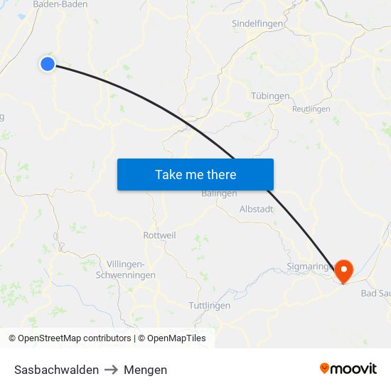 Sasbachwalden to Mengen map