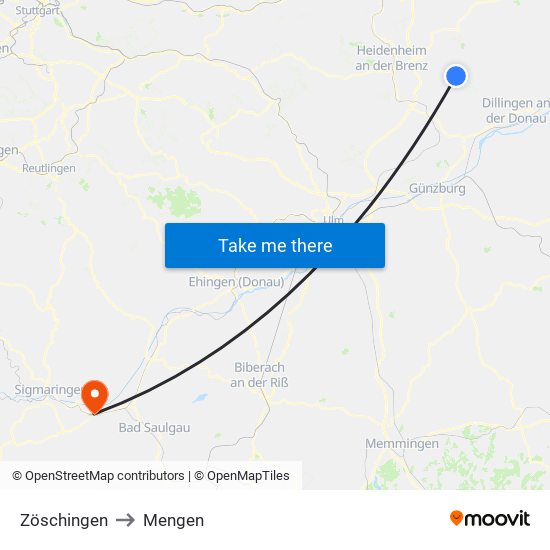 Zöschingen to Mengen map