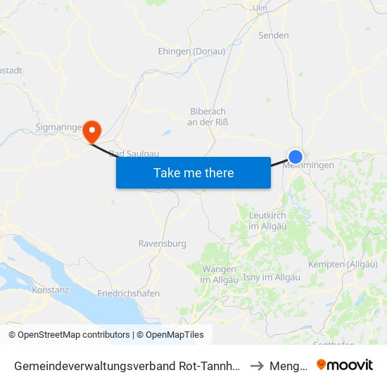 Gemeindeverwaltungsverband Rot-Tannheim to Mengen map